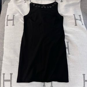 Talbots petite black sleeveless dress with black plastic jewel collar. Size 12P